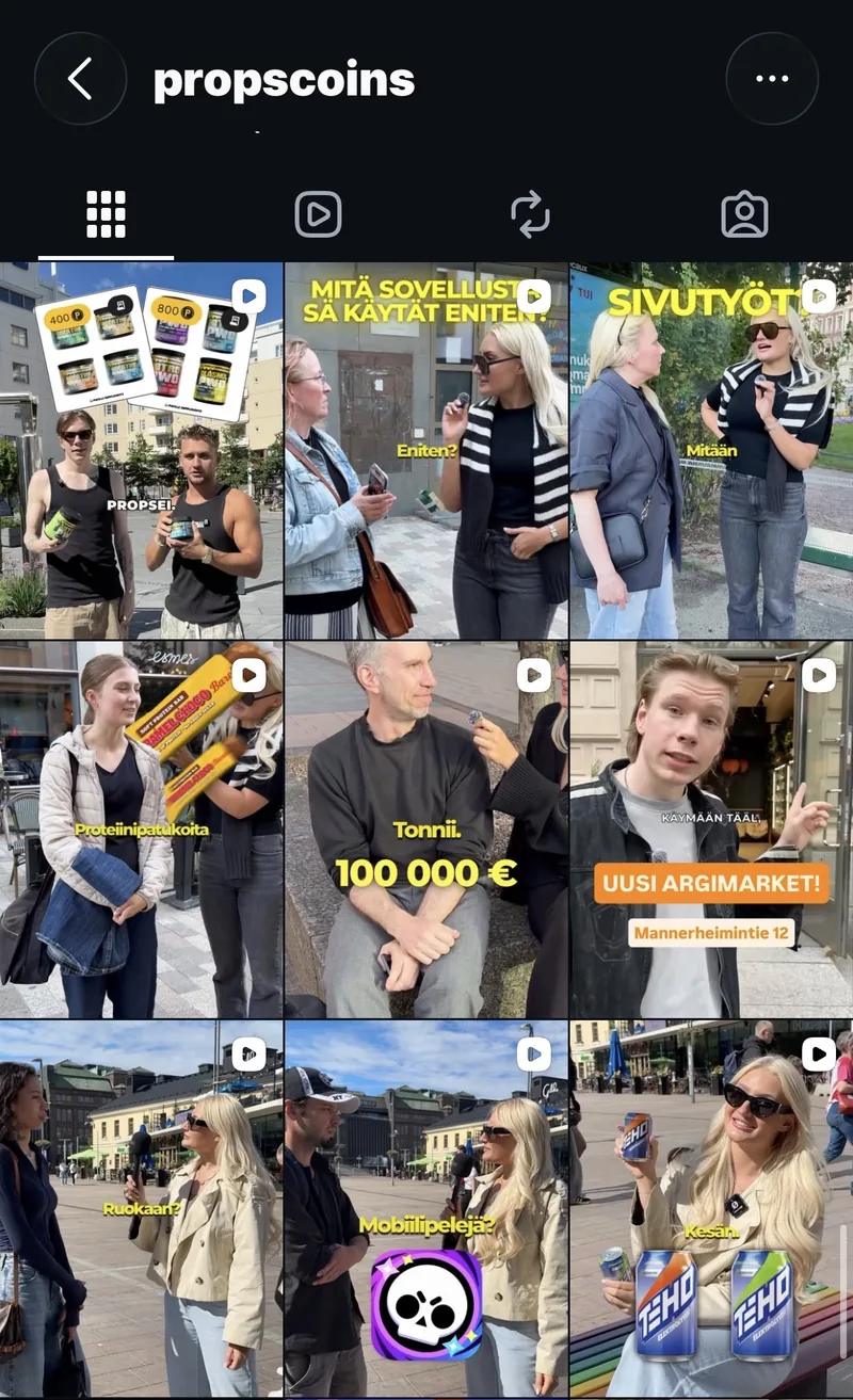 Propsin Instagram-tili: katugallup-videoita Helsingin keskustassa